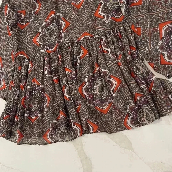 AB Studio Floral Paisley Sheer Blouse Boho Flared Sleeve Women's Large Hippie - Picture 2 of 7